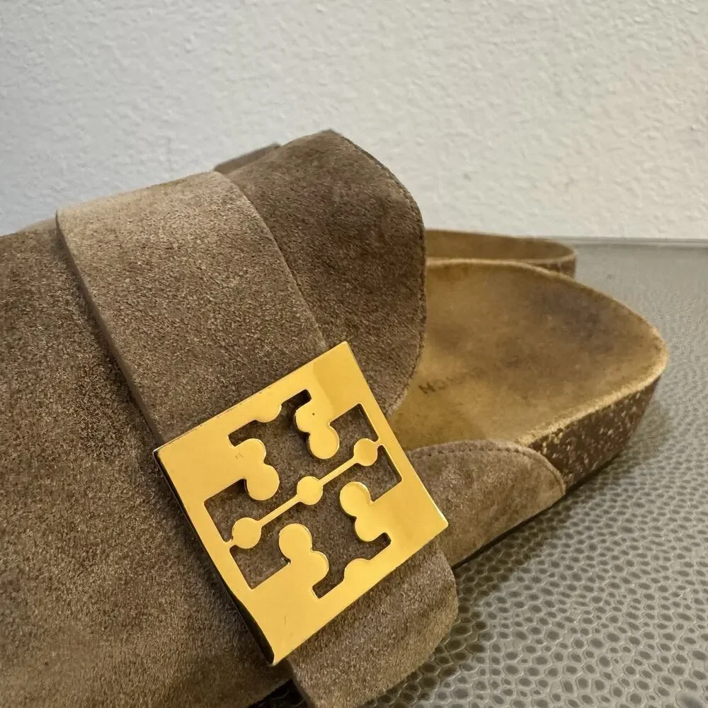 Tory Burch Mellow Suede Mule, River Rock/ Gold Hardware -Women's Size 7